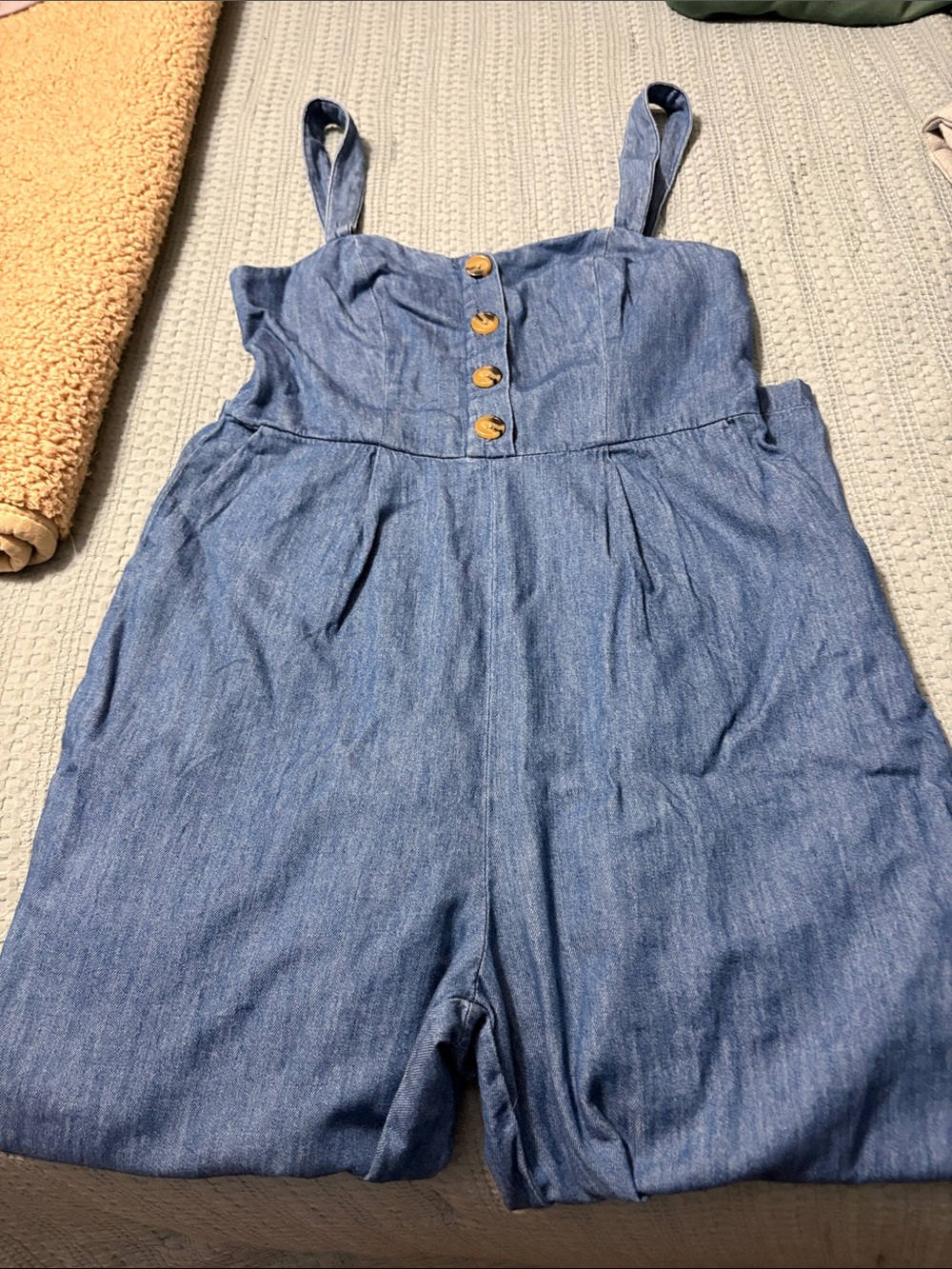 Old Navy Blue Smocked Denim Romper with Adjustable Straps